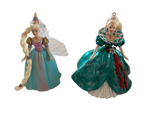 Set of 2 Barbie 2002 Rapunzel Barbie Holiday Ornament Mini Collectible Dolls Dec - Picture 1 of 8