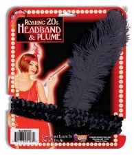 Roaring 20s Flapper Black Headband and Black Plume Halloween Costume Accessory