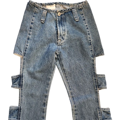 Jeans vintage anni 90 a vita alta con linguette laterali taglia 26 x 30 - Foto 3 di 8