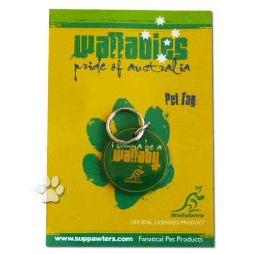 Etiqueta/disco ARU Wallabies verde ""I Wanna Be a Wallaby"" perro mascota - Imagen 1 de 2