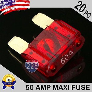 20 Pack 50A AMP Platinum Plated Large Audio Blade MAXI Fuse 12V 24V 32V Auto US