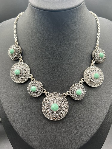 TRIFARI Crown Marcasites & Turquoise Necklace 16-18”