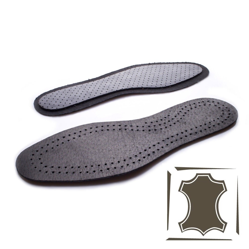 BLACK LEATHER SHOE INSOLES UNISEX ACTIVE CARBON GENUINE INNER SOLE - Main Image