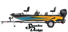 Boat Wrap Black Orange Cyan Vinyl Graphic Decal Kit Fishing Abstract Stripes