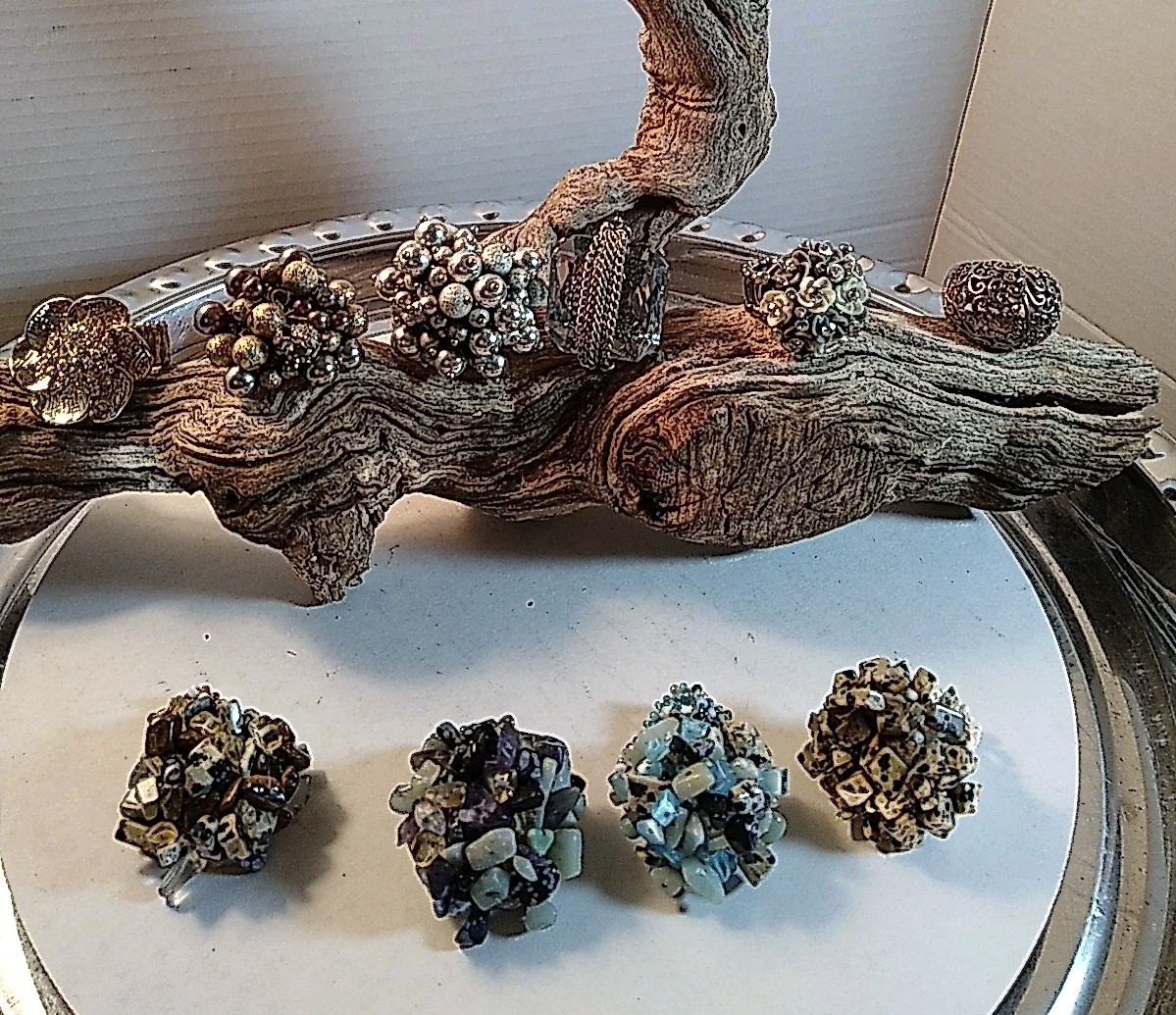 Statement Ring Lot Stretch Flower Rhinestone Chun… - image 1