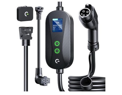 Carbon Fiber Level 1&2 Portable EV Charger, 8-16A Adjustable Current/Timer