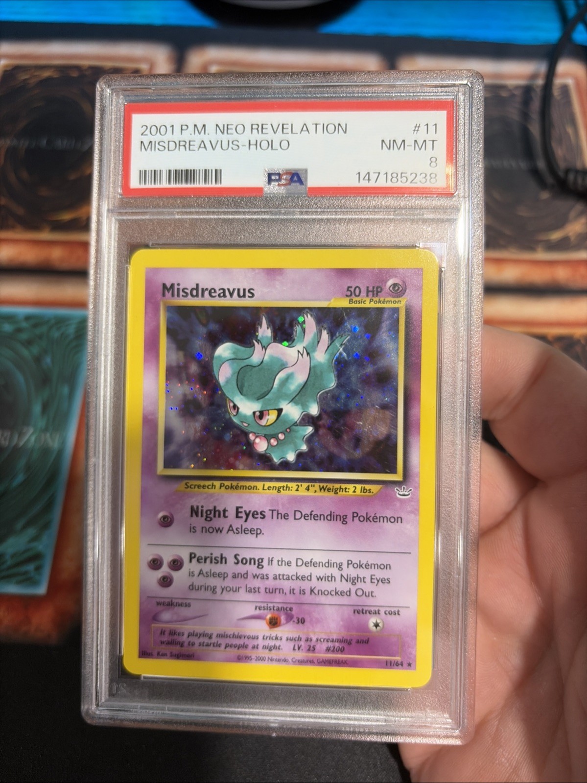 Pokemon Neo Revelation 2001 Misdreavus Holo Rare Card #11/64 Psa 8