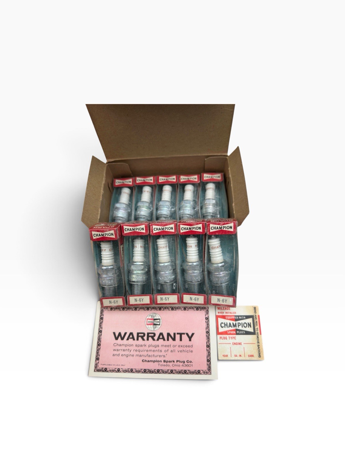10 NOS Vintage Champion  N-6Y Spark Plugs In Sealed Pkgs In Original Box