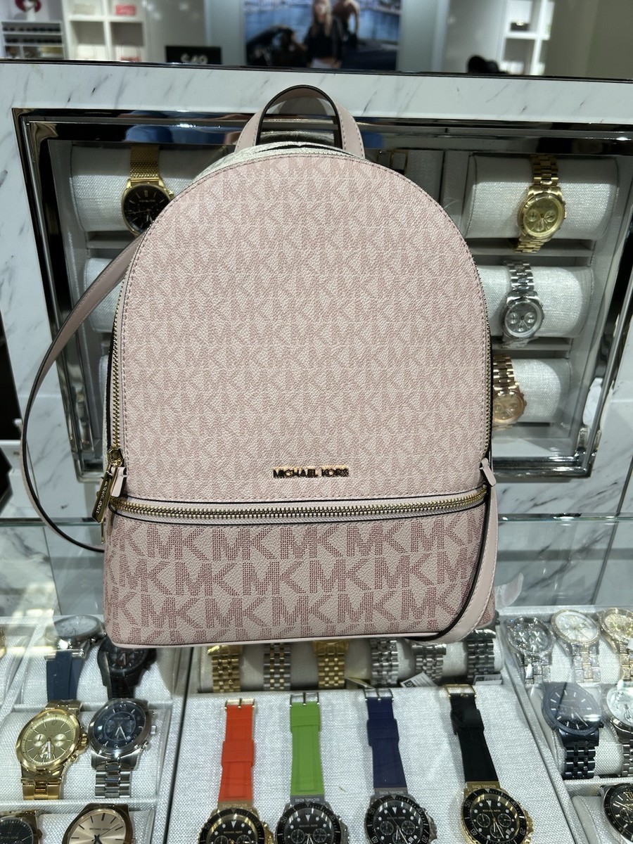 Michael Kors Rhea Medium Signature Logo Backpack MK Powder Blush