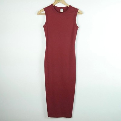 Flore Flore Womens Organic Cotton Sleeveless Midi Bodycon Dress Burgundy Red M
