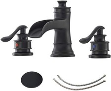 8 inch Widespread Bathroom Faucet 3 Hole 2 Handle Black Farmhouse Waterfall B...