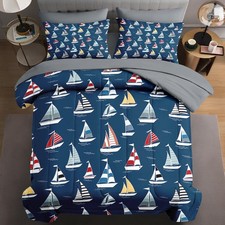 5 Pcs Twin Size Comforter Set with Pillowcase  Sham, Nautical Sea Ocean Bedd...