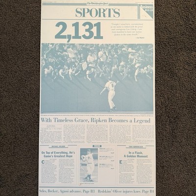 Cal Ripken Jr 2131 The Washington Post Sept 7, 1995 Metal Press Plate