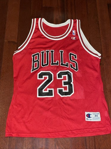 100% Authentic Michael Jordan Vintage Champion 95 96 Bulls Jersey 44 L Pro Cut - Afbeelding 1 van 20