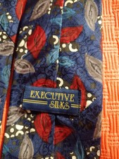 Executive Silks Men's Blue 100 Silk Italy Geometric Made in USA Tie 57 X 4"