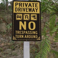 Property Protection Gift Metal Sign Private Driveway Retro Gold  Black Art