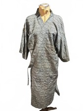Vintage Gray Kimono Style Robe with Tie Waist
