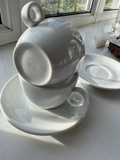 IPA Italy Espresso Cappuccino Coffee Cups White Porcelain Saucers Set Of 2