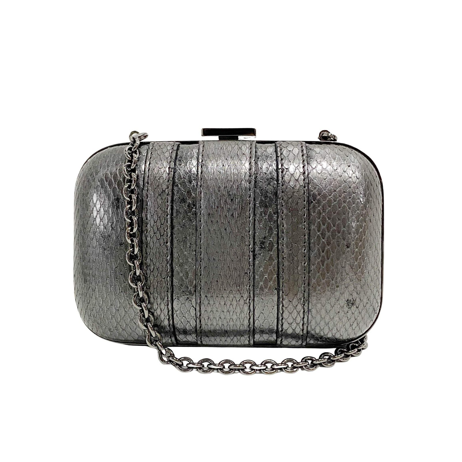 GUCCI Pewter Metal Grey Python Embossed Hand Bag - image 1
