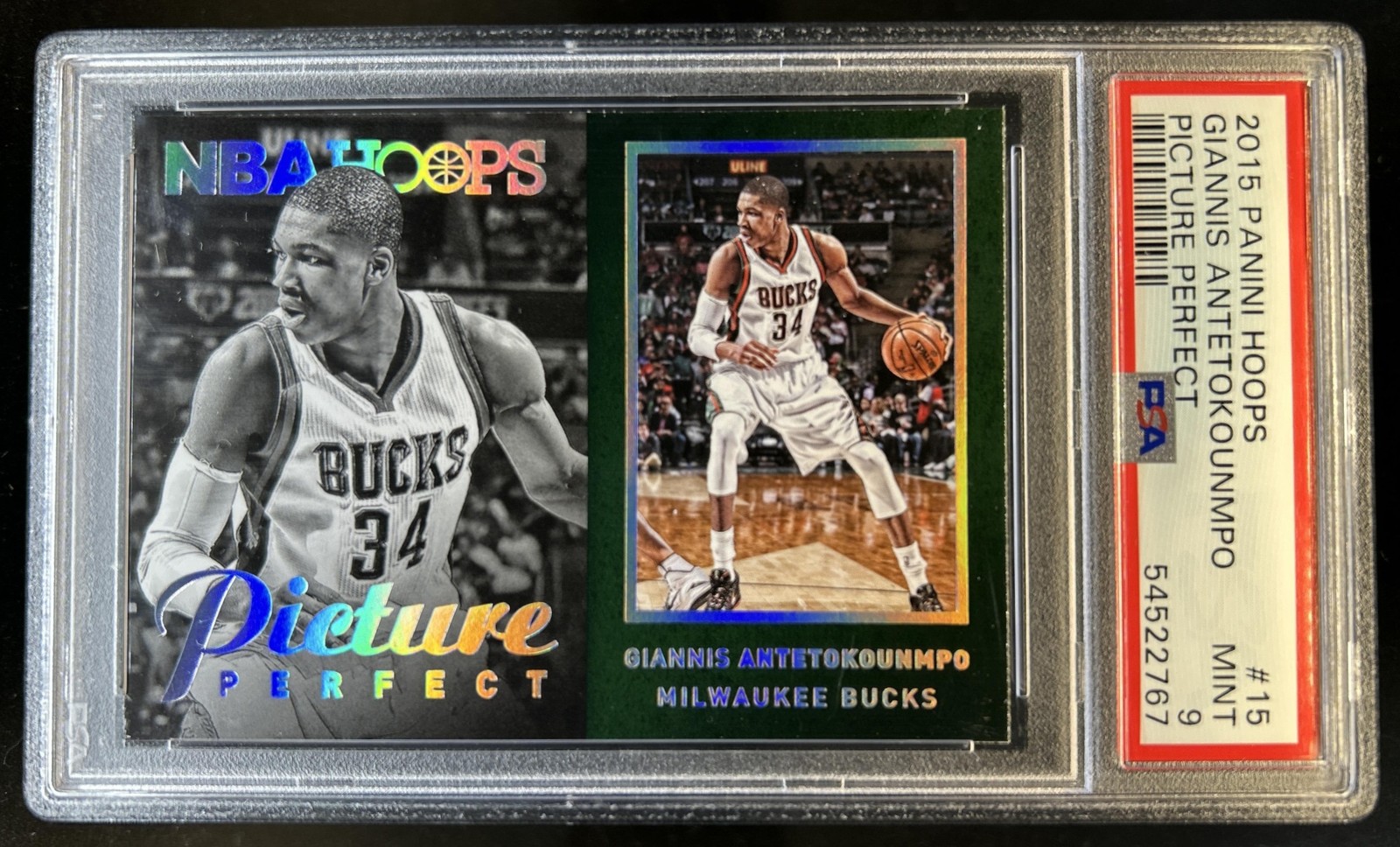 2015-16 Panini Hoops Giannis Antetokounmpo Picture Perfect #15 Bucks PSA 9