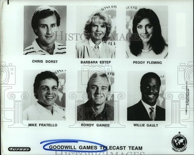 1986 Press Photo Goodwill Games telecast commentator team. - hcs05423
