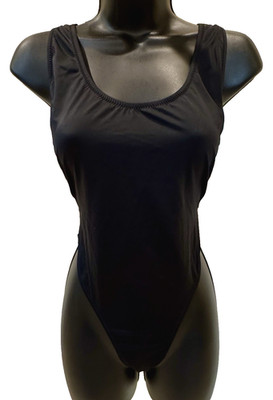 Women's One-Piece High Cut Swimsuit Cheeky Size XL Open Back BLACK NWOT