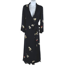 Ganni Lorita Wrap Dress Size 36 Black Floral Whimsigoth Fairy Viscose DR-1879