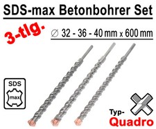 SDS-max Betonbohrer Set 3-tlg Quadro Bohrer Hammerbohrer 32mm 36mm 40mm x 600mm