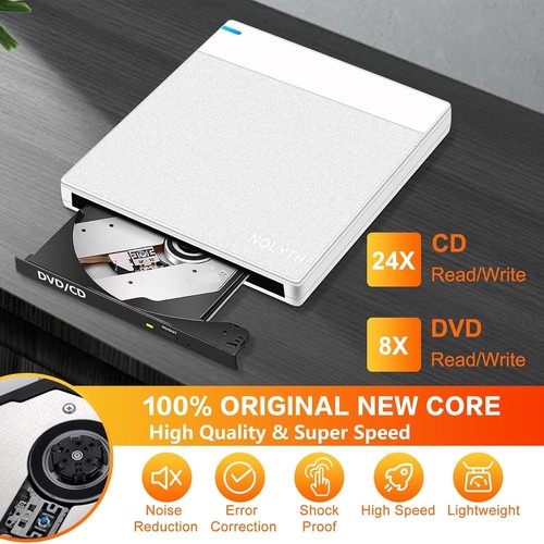 NOLYTH Externes CD DVD Laufwerk: USB Brenner für Laptop Mac PC MacBook Windows 11 - - Bild 3 von 8
