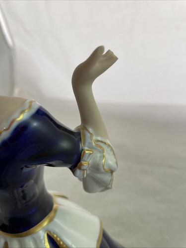 Royal Dux Rococo Cobalt Blue Gold Lady Figurine 13" Damaged - Picture 10 of 14