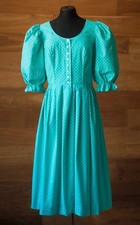 Turquoise cotton vintage Austrian women's dress Salzburger Dirndl Look, L, XL