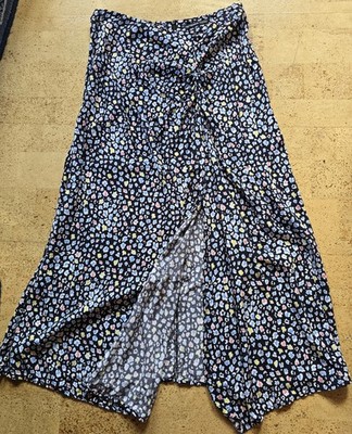 Threadbare Rock blau gemustert knitterfrei Midirock Schlitz Gr. 40
