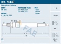 FAE GlüHkerze 74149 FüR Mercedes Klasse Puch W202 W124 S124 S202 W210 Modell 11V