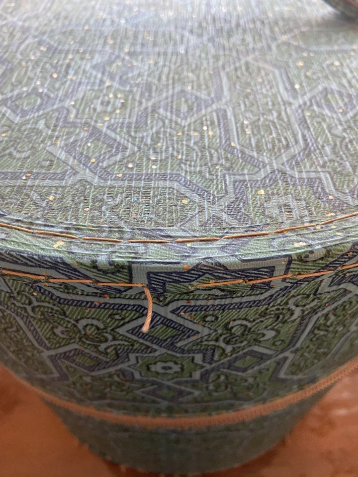 Estuche de Viaje Peluca Mod Vintage Años 60, Verde Azul Dorado Motas Foto 2 de 4