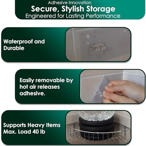 Shower Caddy Adhesive Replacement 3 Wire Hook 2 Pack Transparent 11 13/16"