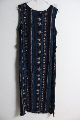 Sag Harbor Damen gemustertes langes Sommerkleid - blau - Größe S Small (f71)
