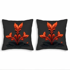 Set of 2 Decorative Throw Pillow Covers 18x18in - Elegant Orange & Red Floral