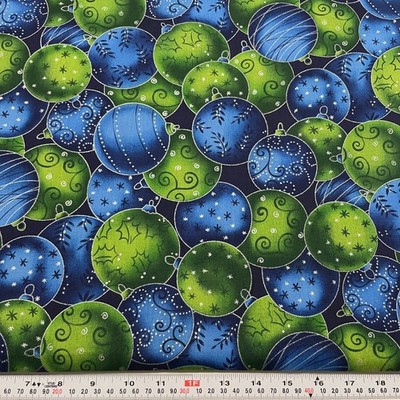 Metallic Silver Christmas Ornaments 2009 Cranston Cotton by the HALF YARD