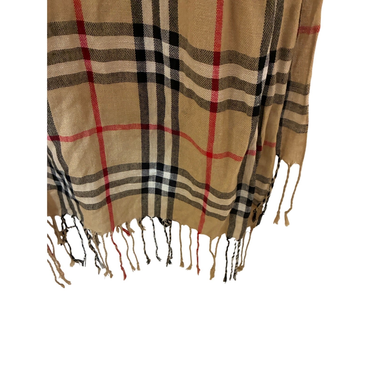 Check Archive Beige Black Rectangular Fringe Long… - image 4