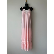 Vintage 80s Pink Lace Trim Nightgown Maxi Slip Dress Size L