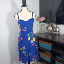Old Navy Fit And Flare Blue Floral Cami Spaghetti Strap Sundress, Small