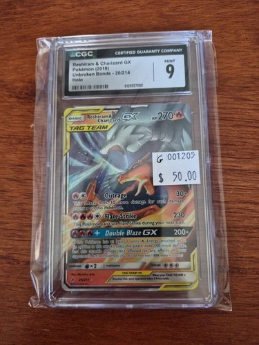 2019 Pokemon Reshiram & Charizard GX Unbroken Bonds Holo 20/214 CGC 9 MT G001205