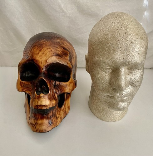 Wood Skull Hand-Carved Large 9”x12” Wooden Halloween Decoration Gothic Oddity - Picture 9 of 9