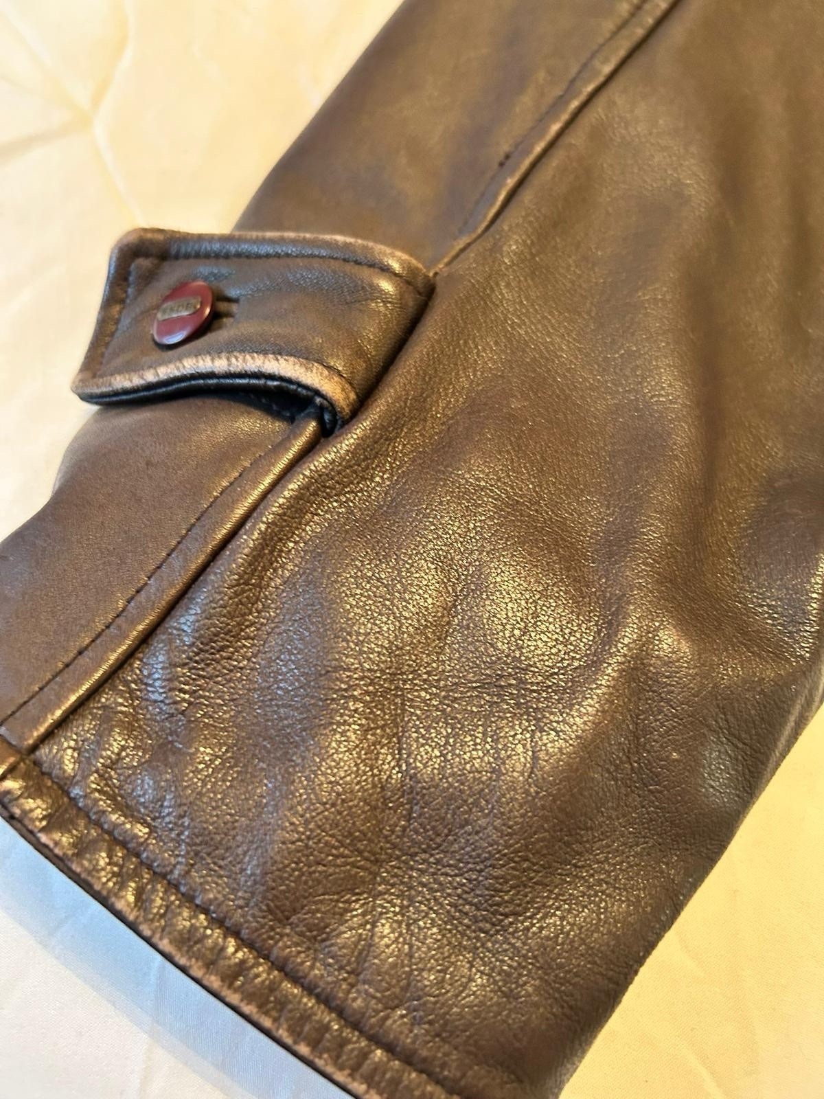 Hugo Boss Men's Leather Jacket Brown Tan Vintage Biker Size XXL (54) image 3