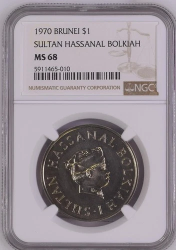 Brunei 1 Dollar 1970 Sultan Hassanal Bolkiah - NGC MS 68 - Solo Finest NGC!!!