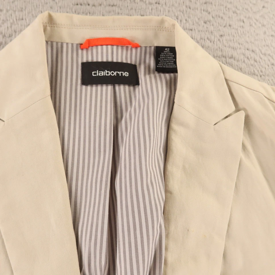 Blazer Claiborne Chaqueta M 42R Beige Tostado Lino Algodón Sarga Pico Solapa Foto 2 de 4
