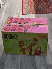 Vintage New COLEMAN Polylite  Cooler Green & White Groovy Original BOX NOS 