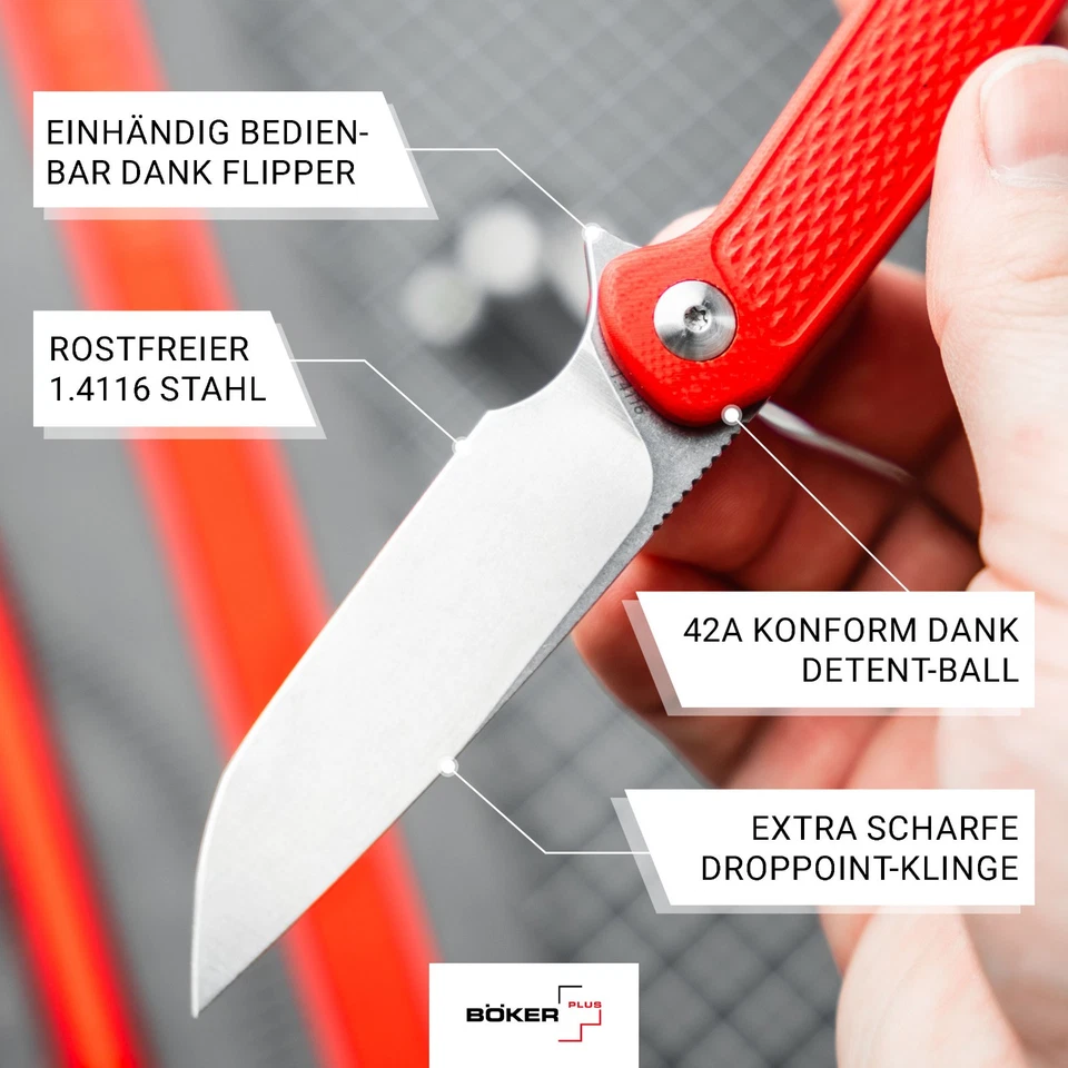 BÖKER PLUS® Fire Ant Rot Taschenmesser EDC 42a Pinzette 4116 Flipper - 01BP0008 - Bild 3 von 4