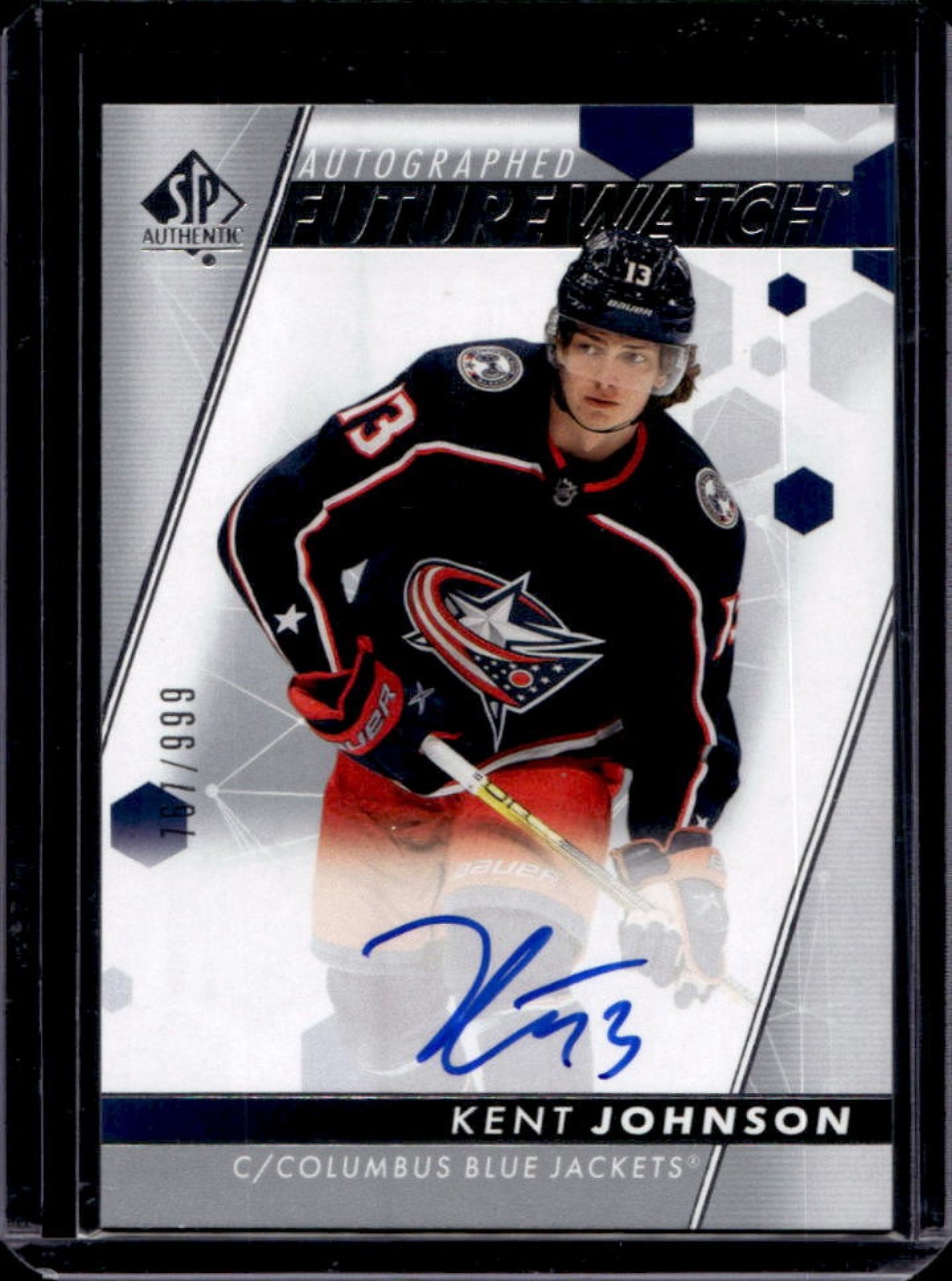 2022-23 SP Authentic Kent Johnson RC Future Watch Auto #767/999 Blue Jackets