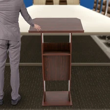 Brown Presentation Stand Lectern Book Stand 26*15.7in-panel Lectern With Wheels